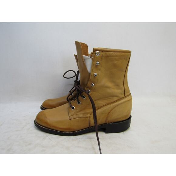 Justin Womens Size 6.5 C Wide Width Brown Leather Lace Up Roper Cowboy Boots - Picture 1 of 11